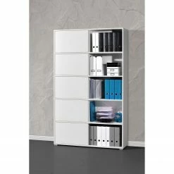 Schiebetürenregal Mingle I - Weiß / Eiche Sonoma Dekor -Wohnzimmermöbel boutique en ligne schiebetuerenregal mingle i weiss eiche sonoma dekor 5029140