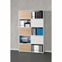 Schiebetürenregal Mingle I - Weiß / Eiche Sonoma Dekor -Wohnzimmermöbel boutique en ligne schiebetuerenregal mingle i weiss eiche sonoma dekor 5029156