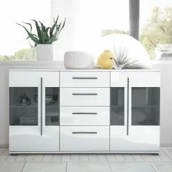 Roomscape Sideboard Farson - Hochglanz Weiß / Weiß -Wohnzimmermöbel boutique en ligne sideboard farson hochglanz weiss weiss 3696761