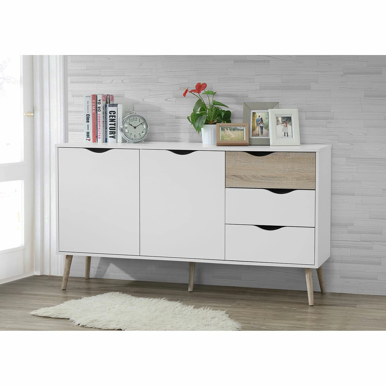 Mørteens Sideboard Sunndal - Gummibaum teilmassiv - Weiß / Eiche Hell 2 Mørteens Sideboard Sunndal - Gummibaum teilmassiv - Weiß / Eiche Hell – Bild 2