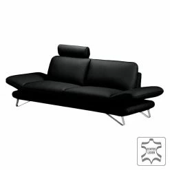Fredriks Sofa Enzo (2,5-Sitzer) Echtleder Schwarz - Kopfstütze verstellbar