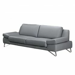 Loftscape Sofa Silvano (2,5-Sitzer) - Kunstleder Grau - Kopfstütze verstellbar