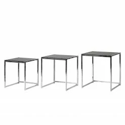 Loftscape Tisch Robin - 3-Satz - schwarze Glasplatte - Chromgestell -Wohnzimmermöbel boutique en ligne tisch robin 3 satz schwarze glasplatte chromgestell 4065076