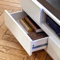 Fredriks TV-Lowboard Namona II - Inkl. Beleuchtung - Beton Dekor / Weiß -Wohnzimmermöbel boutique en ligne tv lowboard namona ii inkl beleuchtung weiss anthrazit weiss anthrazit 3666789