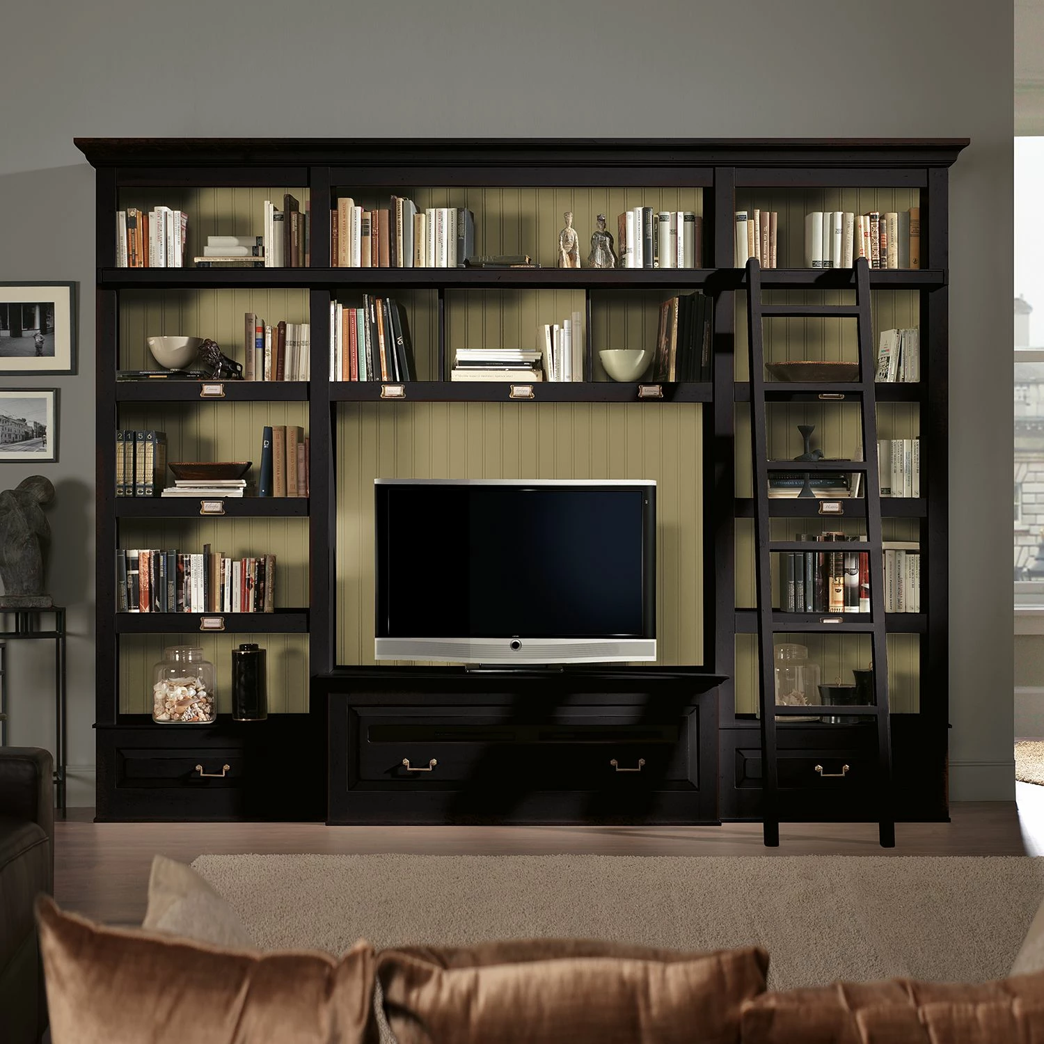 Maison Belfort TV-Wand Azjana I - Schwarz / Pinie Creme - Mit Leiter 1 Maison Belfort TV-Wand Azjana I - Schwarz / Pinie Creme - Mit Leiter