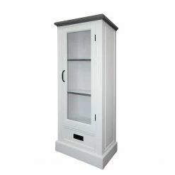 Maison Belfort Standvitrine Nasinu II - Paulownia teilmassiv - Weiß / Antik Grau