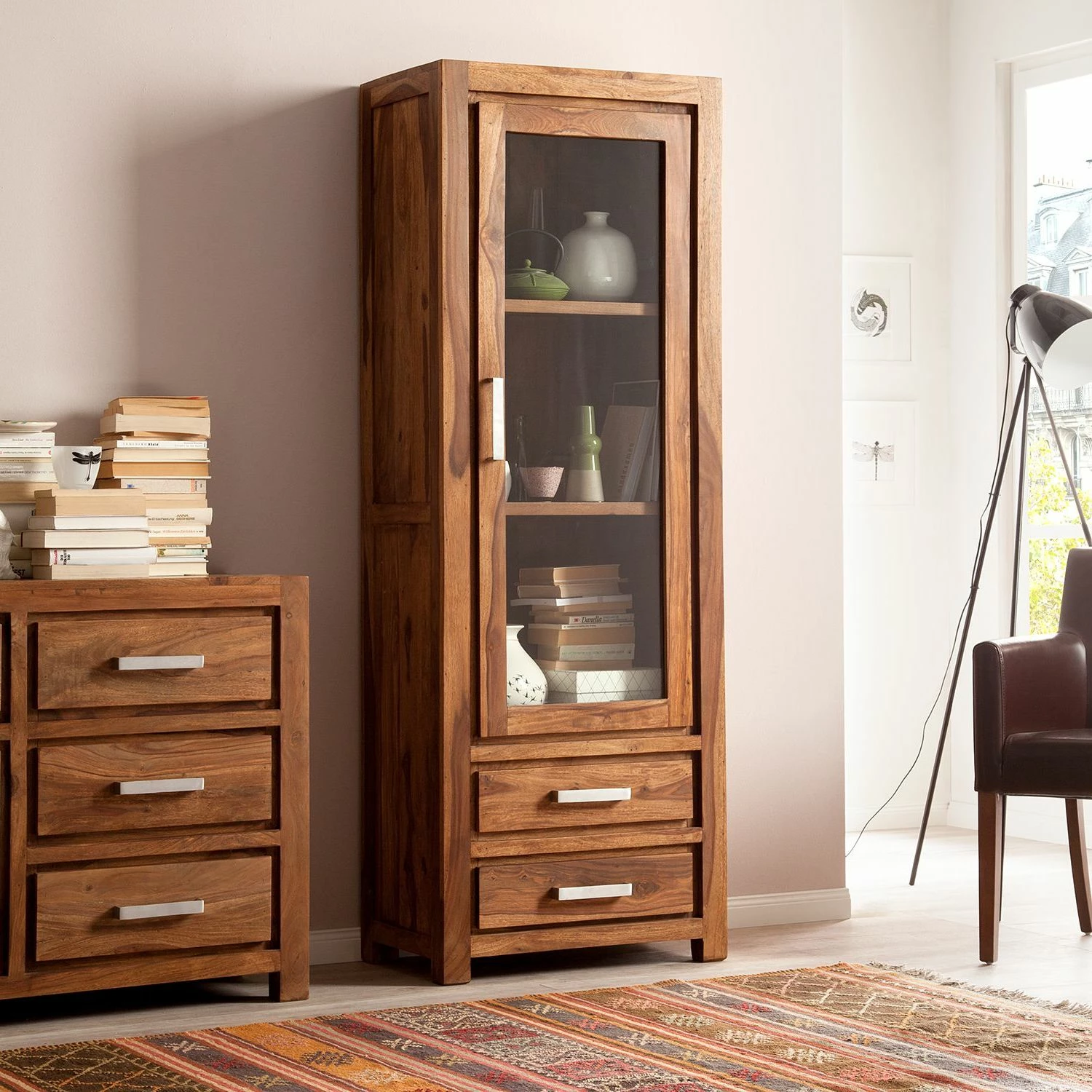 Ars Natura Standvitrine Ohio - Sheesham massiv 2 Ars Natura Standvitrine Ohio - Sheesham massiv – Bild 2