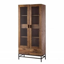 Ars manufacti Vitrinenschrank Grasby - Altholz Pinie / Metall - Pinie Dunkel / Schwarz