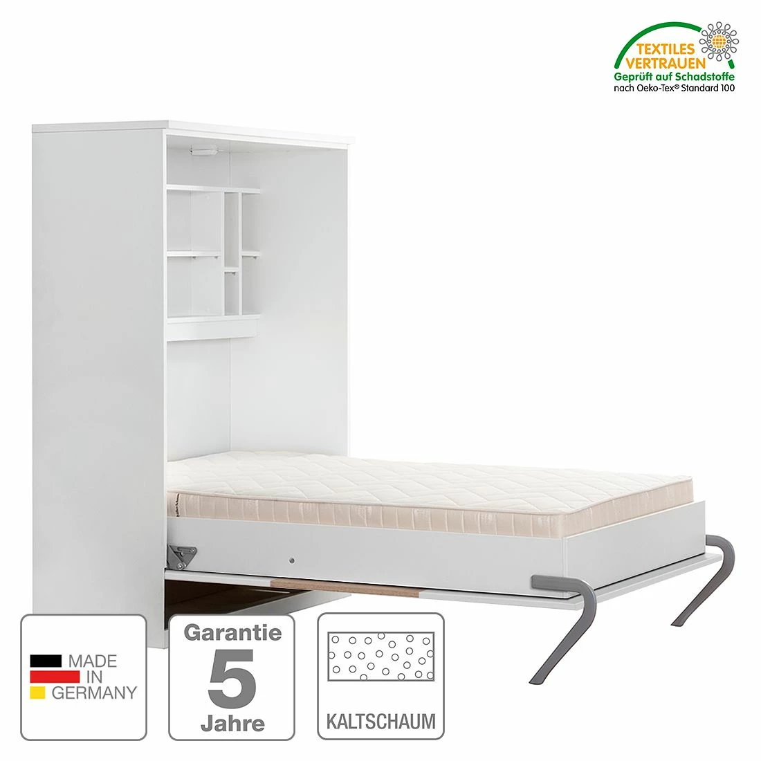 Schrankbett KiYDOO smart - Weiß / Eiche Sonoma Dekor - 110 x 205cm - Kaltschaummatratze 2 Schrankbett KiYDOO smart - Weiß / Eiche Sonoma Dekor - 110 x 205cm - Kaltschaummatratze – Bild 2