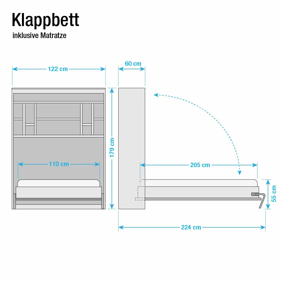 Schrankbett KiYDOO smart - Weiß / Eiche Sonoma Dekor - 110 x 205cm - Kaltschaummatratze 4 Schrankbett KiYDOO smart - Weiß / Eiche Sonoma Dekor - 110 x 205cm - Kaltschaummatratze – Bild 4