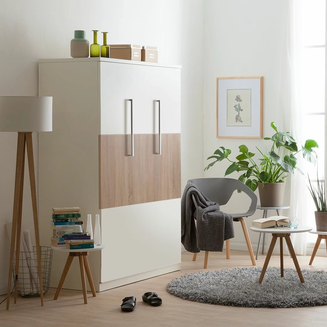 Schrankbett KiYDOO smart - Weiß / Eiche Sonoma Dekor - 110 x 205cm - Kaltschaummatratze 5 Schrankbett KiYDOO smart - Weiß / Eiche Sonoma Dekor - 110 x 205cm - Kaltschaummatratze – Bild 5