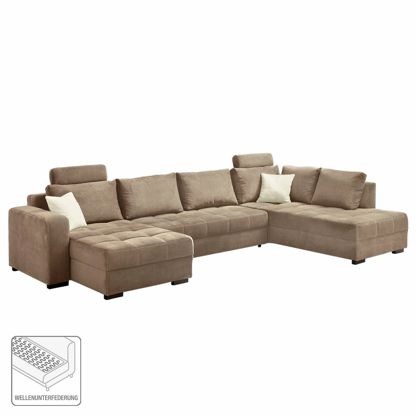 Home Design Wohnlandschaft Antego - (mit Schlaffunktion) Velours Ottomane/Longchair beidseitig montierbar - Hellbraun 2 Home Design Wohnlandschaft Antego - (mit Schlaffunktion) Velours Ottomane/Longchair beidseitig montierbar - Hellbraun – Bild 2