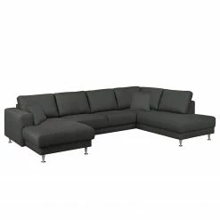 Fredriks Wohnlandschaft Arietta II Strukturstoff - Anthrazit - Longchair davorstehend links / Ottomane rechts