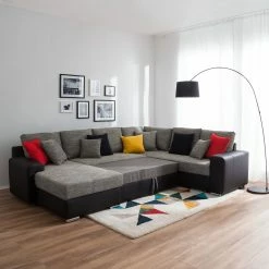 Roomscape Wohnlandschaft Berrings - (mit Schlaffunktion) - Kunstleder / Strukturstoff Schwarz / Grau - Longchair davorstehend links -Wohnzimmermöbel boutique en ligne wohnlandschaft berrings mit schlaffunktion kunstleder strukturstoff schwarz grau longchair davorstehend links 4993848