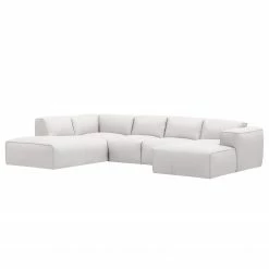 Studio Copenhagen Wohnlandschaft HUDSON - Echtleder Neka: Weiß - Longchair davorstehend rechts / Ottomane links