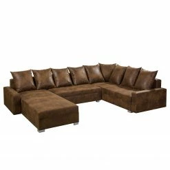 Mooved Wohnlandschaft Sibenik - (mit Schlaffunktion) - Antiklederoptik - Braun - Longchair davorstehend rechts / Ottomane links -Wohnzimmermöbel boutique en ligne wohnlandschaft sibenik antiklederoptik longchair davorstehend rechts ottomane links braun 4960368