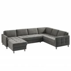 Fredriks Wohnlandschaft Tanete - Strukturstoff - Grau - Longchair davorstehend links / Ottomane rechts - Schlaffunktion