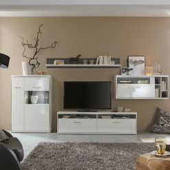 Loftscape Wohnwand Arco I (4-teilig) - Hochglanz Weiß / Grau -Wohnzimmermöbel boutique en ligne wohnwand arco i 4 teilig hochglanz weiss grau 4711056