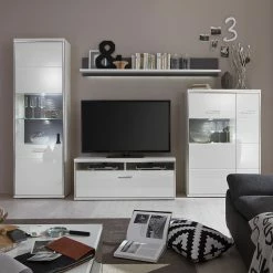 Loftscape Wohnwand Arco II (4-teilig) - Hochglanz Weiß / Grau -Wohnzimmermöbel boutique en ligne wohnwand arco ii 4 teilig hochglanz weiss grau 4710568