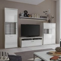 Loftscape Wohnwand Arco II (4-teilig) - Hochglanz Weiß / Grau -Wohnzimmermöbel boutique en ligne wohnwand arco ii 4 teilig hochglanz weiss grau 4710576