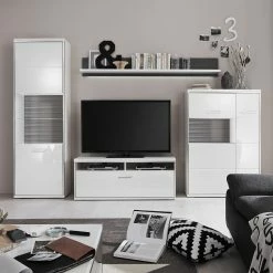 Loftscape Wohnwand Arco II (4-teilig) - Hochglanz Weiß / Grau -Wohnzimmermöbel boutique en ligne wohnwand arco ii 4 teilig hochglanz weiss grau 4710580