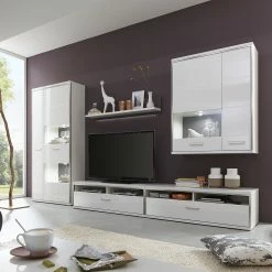 Loftscape Wohnwand Arco II (5-teilig) - Hochglanz Weiß / Grau