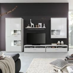 Loftscape Wohnwand Arco II (5-teilig) - Hochglanz Weiß / Grau -Wohnzimmermöbel boutique en ligne wohnwand arco ii 5 teilig hochglanz weiss grau 4710648