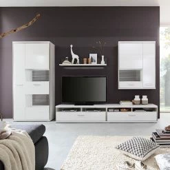 Loftscape Wohnwand Arco II (5-teilig) - Hochglanz Weiß / Grau -Wohnzimmermöbel boutique en ligne wohnwand arco ii 5 teilig hochglanz weiss grau 4710664