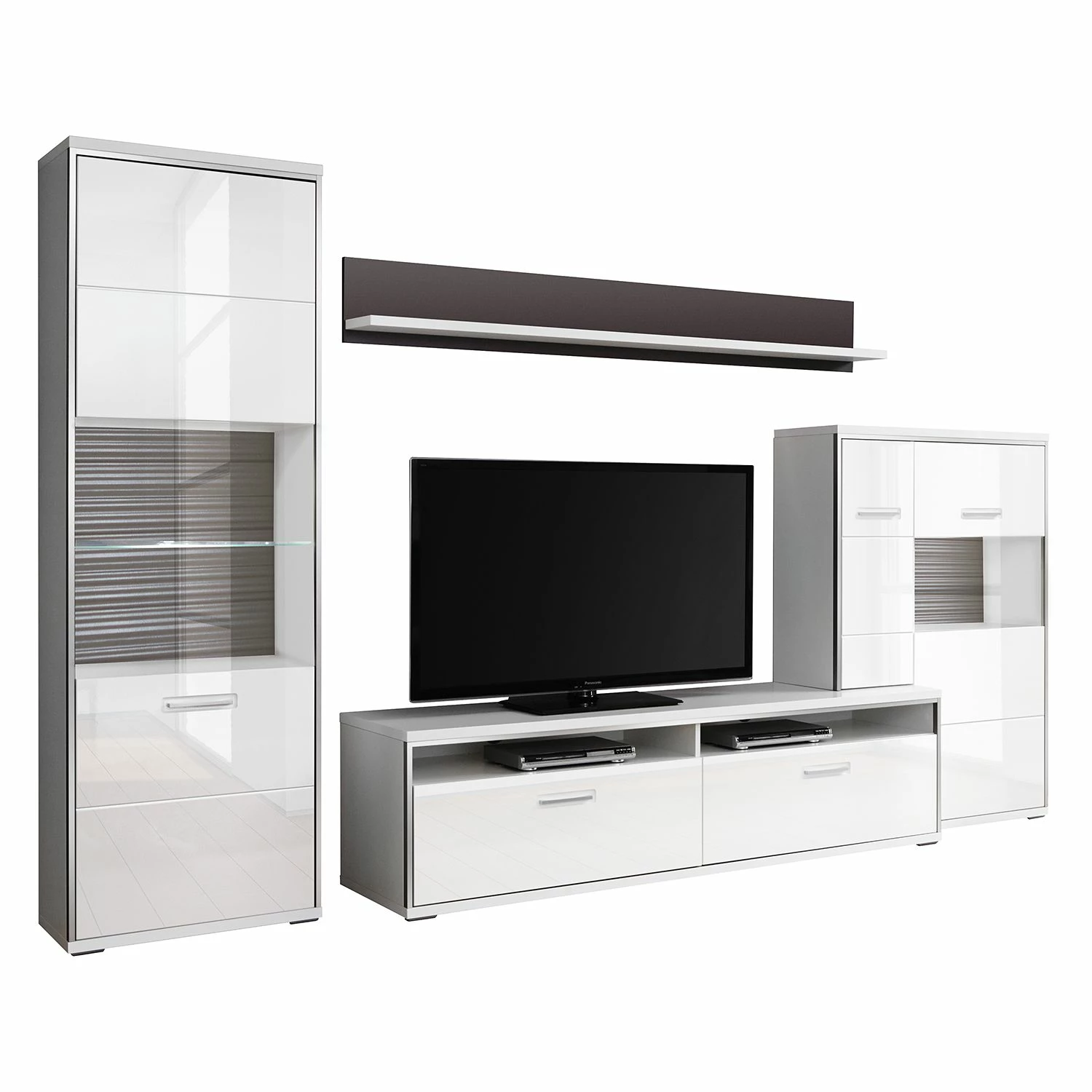 Loftscape Wohnwand Arco III (4-teilig) - Hochglanz Weiß / Grau 2 Loftscape Wohnwand Arco III (4-teilig) - Hochglanz Weiß / Grau – Bild 2