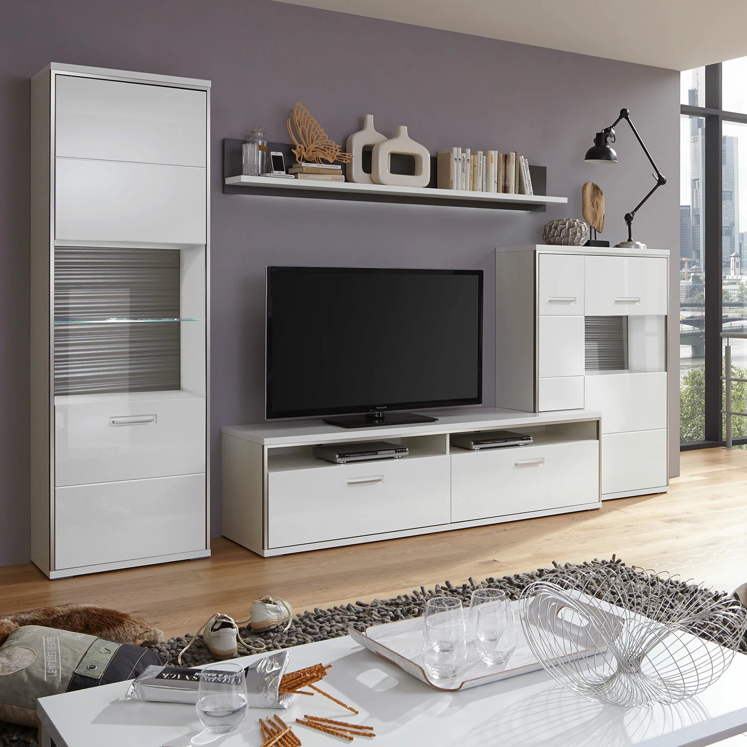 Loftscape Wohnwand Arco III (4-teilig) - Hochglanz Weiß / Grau 5 Loftscape Wohnwand Arco III (4-teilig) - Hochglanz Weiß / Grau – Bild 5