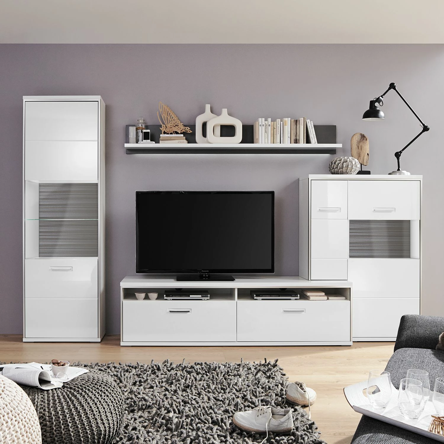 Loftscape Wohnwand Arco III (4-teilig) - Hochglanz Weiß / Grau 6 Loftscape Wohnwand Arco III (4-teilig) - Hochglanz Weiß / Grau – Bild 6