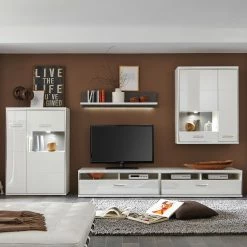 Loftscape Wohnwand Arco III (5-teilig) - Hochglanz Weiß / Grau -Wohnzimmermöbel boutique en ligne wohnwand arco iii 5 teilig hochglanz weiss grau 4710688