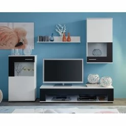 Trendteam Wohnwand Corner (4-teilig) - Weiß / Schwarz