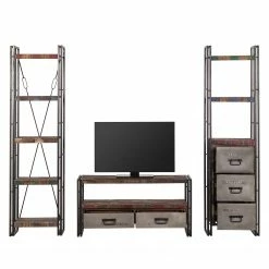 Red Living Wohnwand Factory - Mango massiv / Metall - Vintage Braun -Wohnzimmermöbel boutique en ligne wohnwand factory 3 teilig mango massiv metall vintage braun 3600945