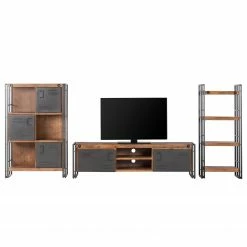 Ars manufacti Wohnwand Manchester I (3-teilig) - Akazie teilmassiv / Metall - Akazie / Anthrazit -Wohnzimmermöbel boutique en ligne wohnwand manchester i 3 teilig akazie teilmassiv metall akazie anthrazit 4874620