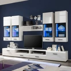 Mooved Wohnwand Marcello (7-teilig) - inkl. Beleuchtung - Hochglanz Weiß/Weiß