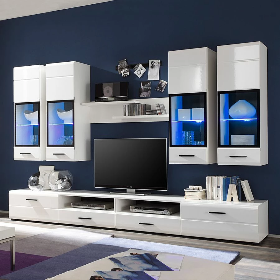 Mooved Wohnwand Marcello (7-teilig) - inkl. Beleuchtung - Hochglanz Weiß/Weiß 1 Mooved Wohnwand Marcello (7-teilig) - inkl. Beleuchtung - Hochglanz Weiß/Weiß