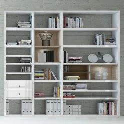 Loftscape XL Regalwand Emporior I.A - Hochglanz Weiß / Eiche Sonoma Dekor - Mit Beleuchtung -Wohnzimmermöbel boutique en ligne xl regalwand emporior i a mit beleuchtung hochglanz weiss eiche sonoma dekor 2220310