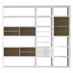 Loftscape XL Regalwand Emporior I.B - Hochglanz Weiß / Eiche Sonoma Dekor - Ohne Beleuchtung