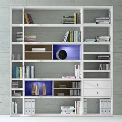 Loftscape XL Regalwand Emporior II - Hochglanz Weiß / Eiche Sonoma Dekor - Mit Beleuchtung -Wohnzimmermöbel boutique en ligne xl regalwand emporior ii rgb led beleuchtung hochglanz weiss eiche sonoma dekor 3396725