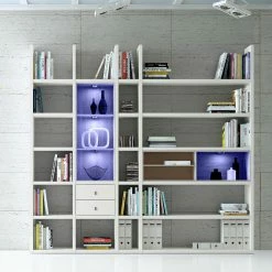 Loftscape XL Regalwand Emporior III.B - Weiß / Eiche Sonoma Dekor - Mit Beleuchtung -Wohnzimmermöbel boutique en ligne xl regalwand emporior iii b rgb led beleuchtung weiss eiche sonoma dekor 3397657