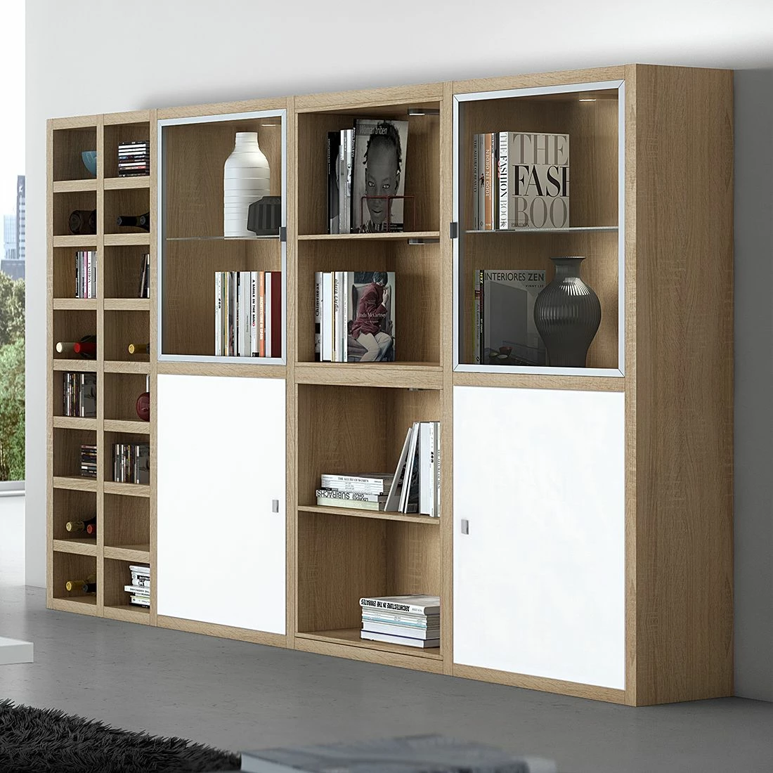 Loftscape XL Regalwand IX.B - Weiß / Eiche Dekor 2 Loftscape XL Regalwand IX.B - Weiß / Eiche Dekor – Bild 2