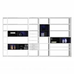 Loftscape XXL Regalwand Emporior II - Hochglanz Weiß / Schwarz - Mit Beleuchtung