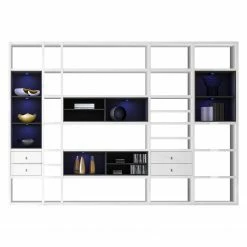 Loftscape XXL Regalwand Emporior III - Hochglanz Weiß / Schwarz - Mit Beleuchtung