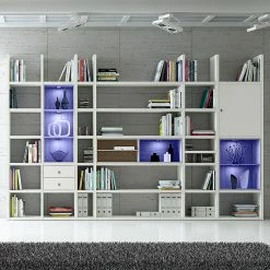 Loftscape XXL Regalwand Emporior V.A - Weiß / Eiche Sonoma Dekor - Mit Beleuchtung -Wohnzimmermöbel boutique en ligne xxl regalwand emporior v a rgb led beleuchtung weiss eiche sonoma dekor 3396885